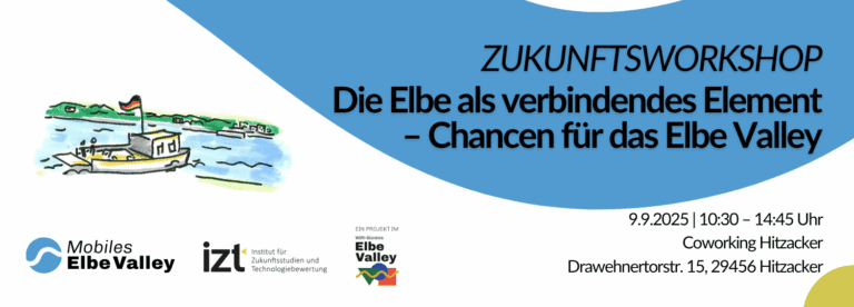 Einladung: Zukunftsworkshop Die Elbe als verbindendes Element - Chancen für das Elbe Valley 9.9.2025 von 10:30 bis 14:45 Uhr Coworking Hitzacker Drawehnertorstr. 15 29456 Hitzacker